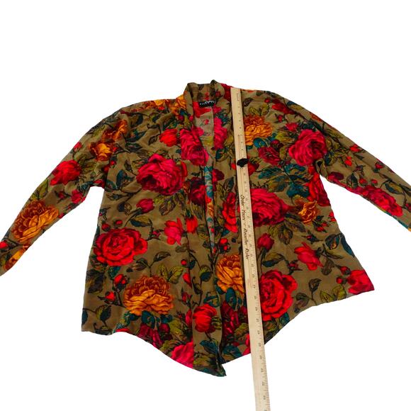 Vintage Ellen Tracy Silk Floral Open Front Blouse Hong Kong Women’s 10 - Picture 5 of 7
